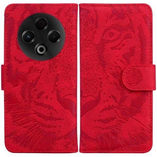 Funda de cuero con tapa y estampado de tigre para Tecno Spark 30 4G (roja)
