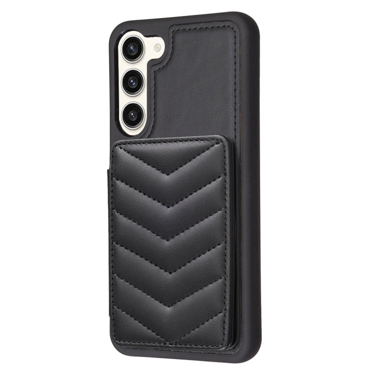 Para Samsung Galaxy S23+ 5G BF26 Wave Pattern Card Bag Holder Phone Case (Negro)