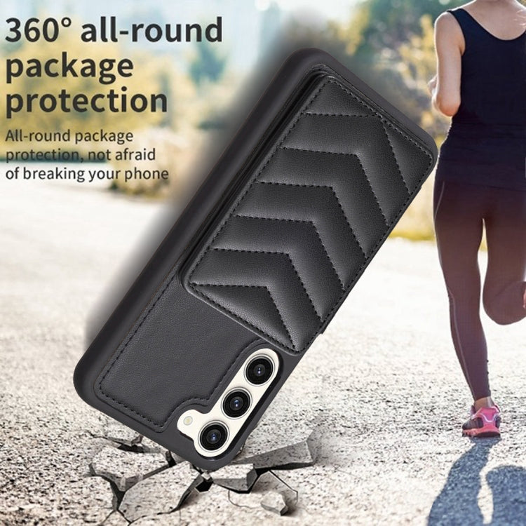 Para Samsung Galaxy S23+ 5G BF26 Wave Pattern Card Bag Holder Phone Case (Negro)
