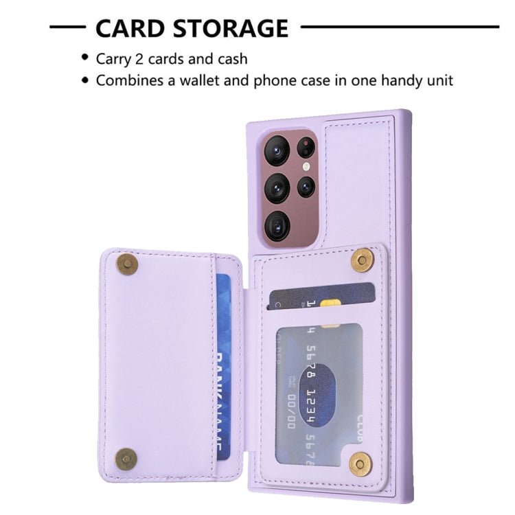Para Samsung Galaxy S22 Ultra 5G BF26 Wave Pattern Card Bag Holder Phone Case (Púrpura)