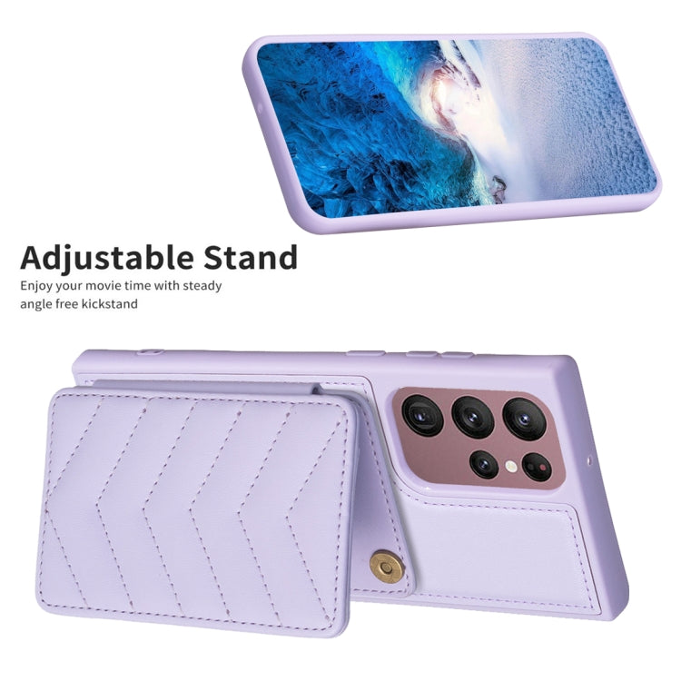 Para Samsung Galaxy S22 Ultra 5G BF26 Wave Pattern Card Bag Holder Phone Case (Púrpura)