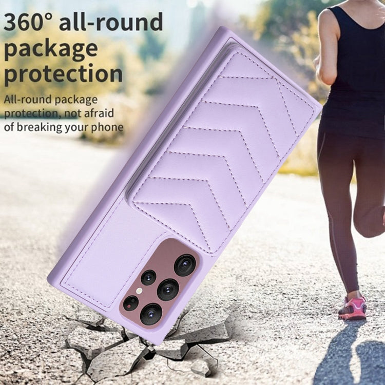 Para Samsung Galaxy S22 Ultra 5G BF26 Wave Pattern Card Bag Holder Phone Case (Púrpura)