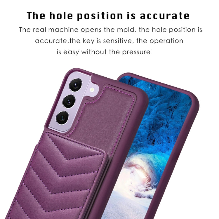 Para Samsung Galaxy S21 FE 5G BF26 Wave Pattern Card Bag Holder Funda para teléfono (morado oscuro)