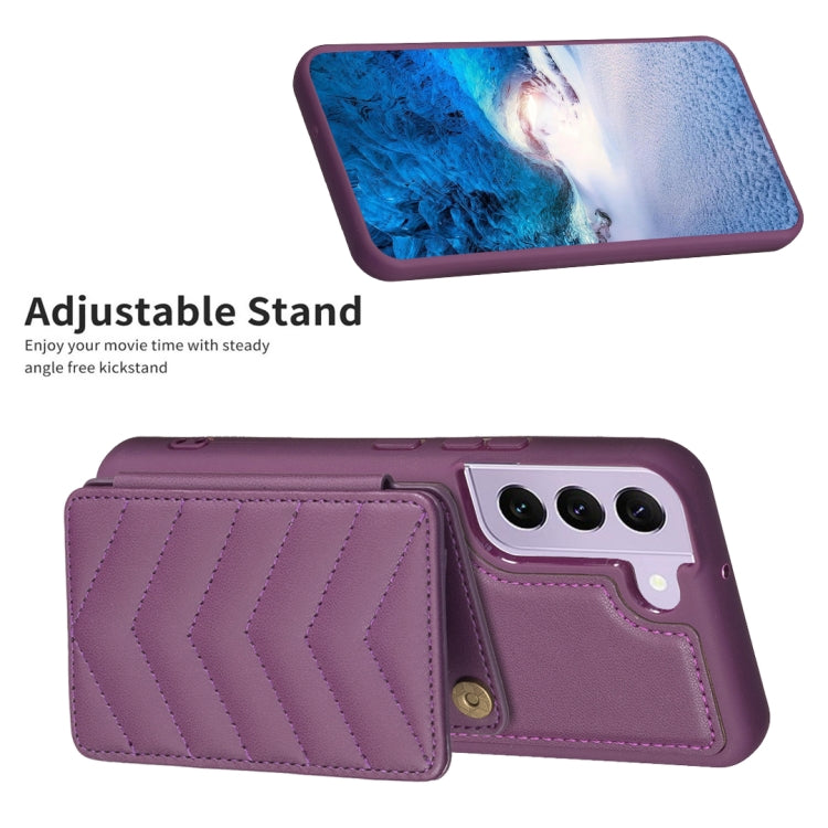 Para Samsung Galaxy S21 FE 5G BF26 Wave Pattern Card Bag Holder Funda para teléfono (morado oscuro)
