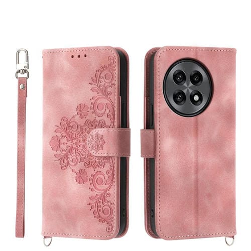 Funda de Cuero con Relieve de Flores para OnePlus 13R Ace 5 Ace 5 Pro (Rosa)
