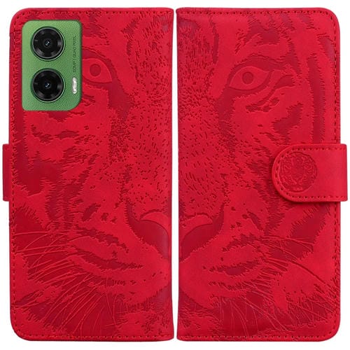 Funda de Cuero para Motorola Moto G35 con Estampado de Tigre (Rojo)