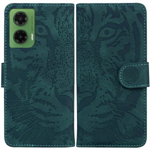Funda de Cuero con Estampado de Tigre para Motorola Moto G35 (Verde)