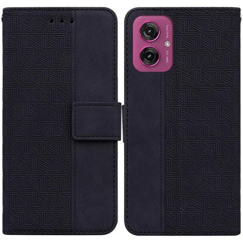 Funda de Cuero con Relieve Geométrico para Motorola Moto G55 (Negra)