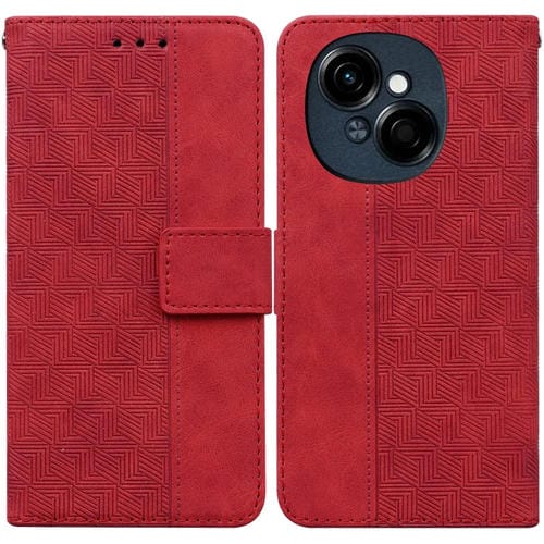 Funda de Cuero con Relieve Geométrico para Tecno Spark Go 1/Pop 9 Pro (Rojo)