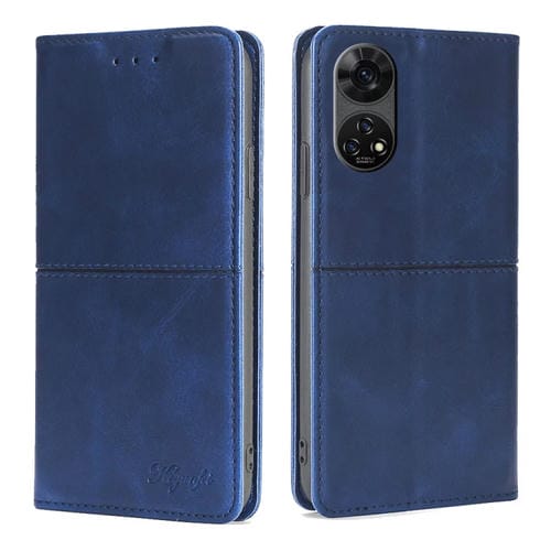 Funda de Cuero Magnética Textura de Vaca para Teléfono ZTE Anshin Family (Azul)