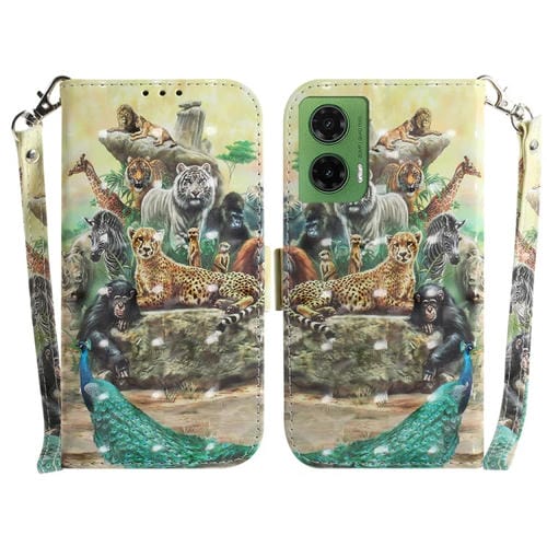 Funda de Cuero con Tapa en Color 3D para Motorola Moto G35 (Zoo)