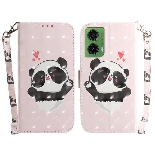 Funda de Cuero con Tapa 3D para Motorola Moto G35 (Panda con Forma de Corazón)