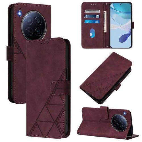 Funda de cuero con relieve 3D para Tecno Camon 40 Premier (rojo vino)