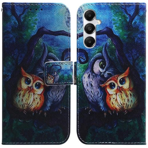 Funda de Cuero para Samsung Galaxy A05S con Tapa y Dibujo Coloreado Búho de Pintura al Óleo