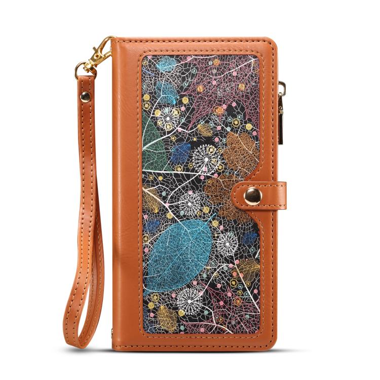 Estuche de Cuero Rfid con Cremallera y Cordón Serie Star Eseble para iPhone 16E (Marrón)
