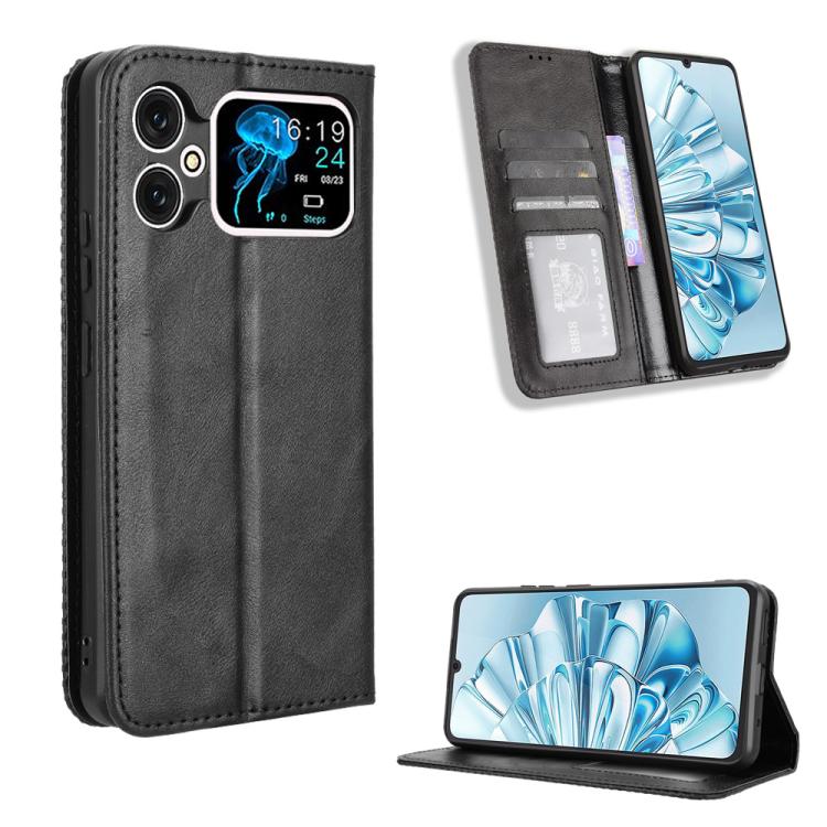 Funda de Cuero para Cubot A20 con Textura Retro y Hebilla Magnética (Negra)