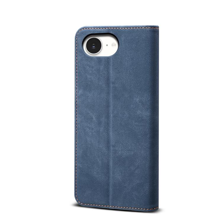 Funda de Cuero con Tapa Horizontal y Textura Vaquera para iPhone 16E (Azul)