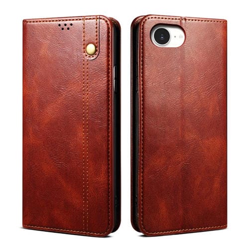Funda de Cuero Crazy Horse con Cera de Aceite para iPhone 16E (Marrón)