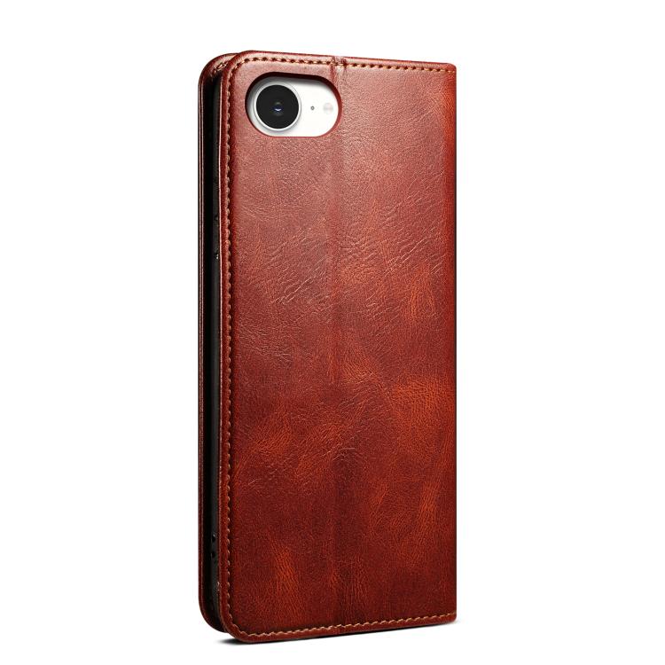 Funda de Cuero Crazy Horse con Cera de Aceite para iPhone 16E (Marrón)