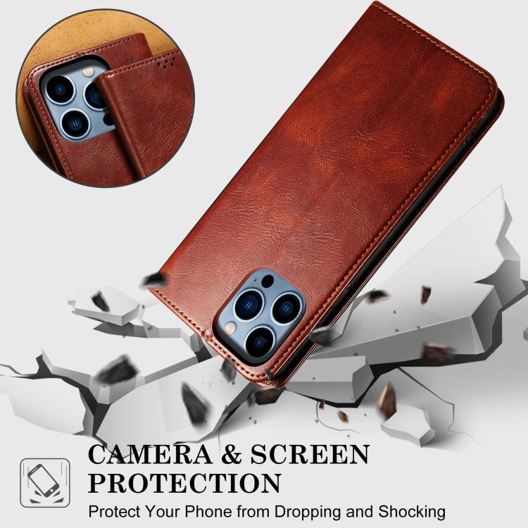 Funda de Cuero Crazy Horse con Cera de Aceite para iPhone 16E (Marrón)