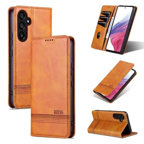 Funda para Teléfono Samsung Galaxy A55 5G Azns Tapa de Cuero Textura de Pantorrilla Magnética (Marrón Claro)