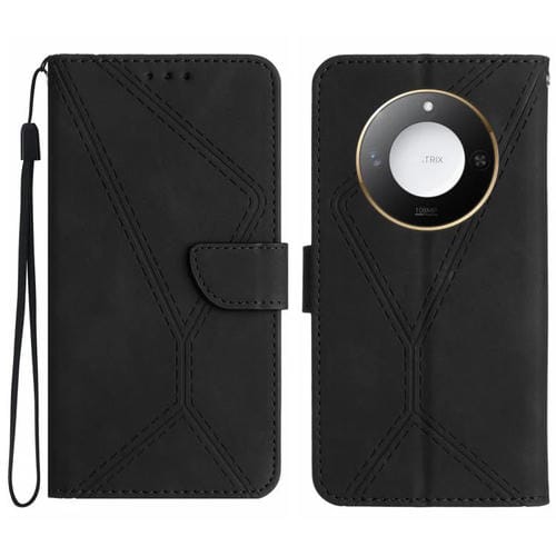Funda de Cuero con Relieve y Costura Inteligente para Honor X9C (Negra)
