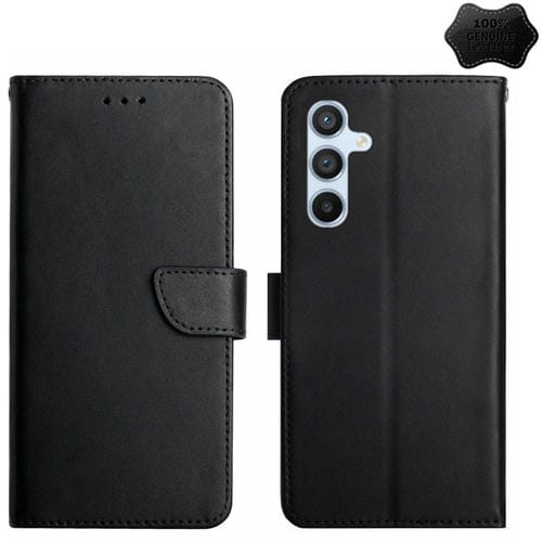 Funda para Teléfono Samsung Galaxy A35 5G Ht02 con Tapa de Cuero Genuino a Prueba de Huellas (Negro)