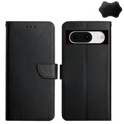 Funda para Google Pixel 8A Ht02 con Tapa de Cuero Genuino y Protección Huellas (Negro)