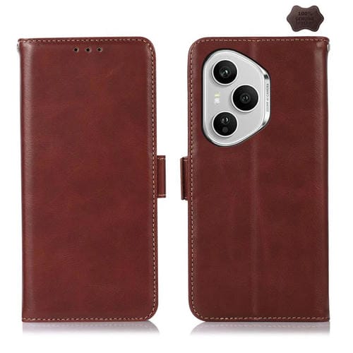 Funda de piel de vacuno Crazy Horse de 160,8 mm para Honor 400 Pro Global (marrón)