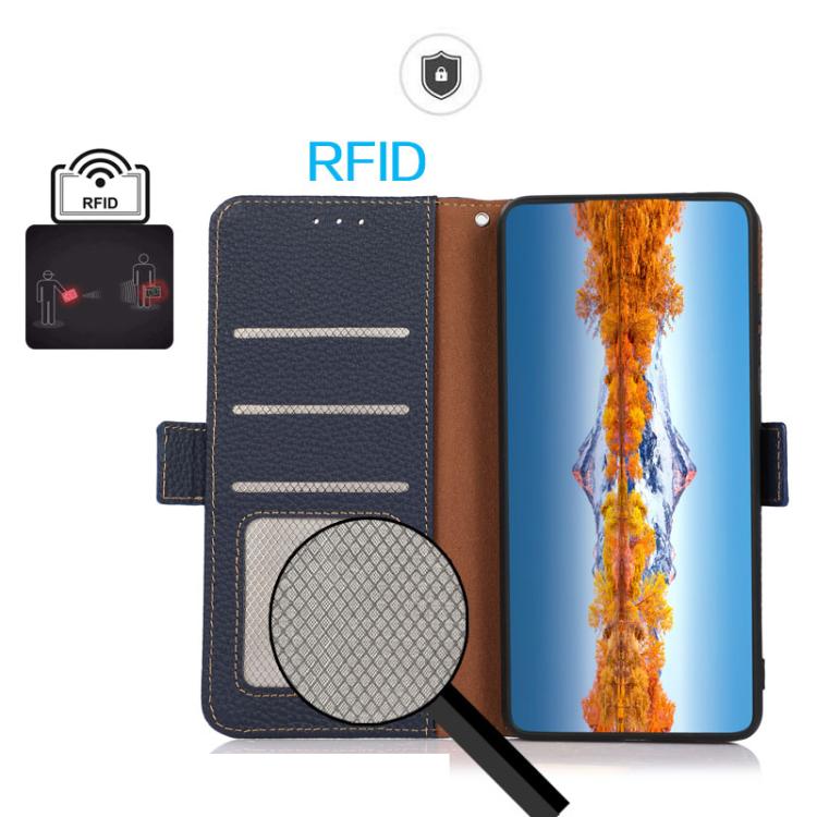 Funda para Teléfono Khazneh con Imán Lateral Rfid de Cuero Genuino para OnePlus Ace 5 Pro / Ace 5 / 13R (Azul)
