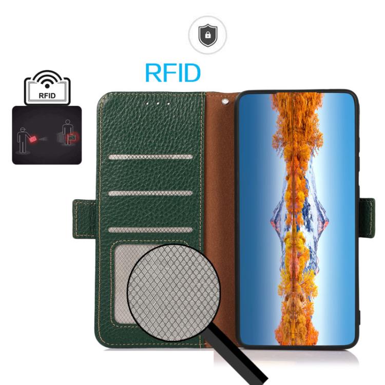 Funda para Teléfono OnePlus Ace 5 Pro Ace 5 13R Khazneh con Imán Lateral Cuero Genuino Protección Rfid (Verde)