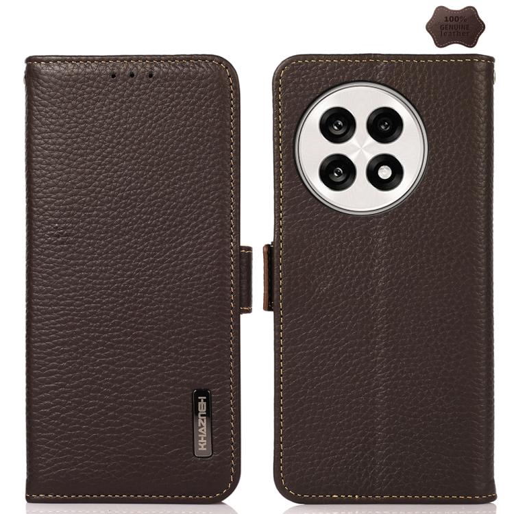 Funda para Teléfono OnePlus Ace 5 Pro Ace 5 13R Khazneh Cuero Genuino con Imán Lateral y Rfid (Marrón)