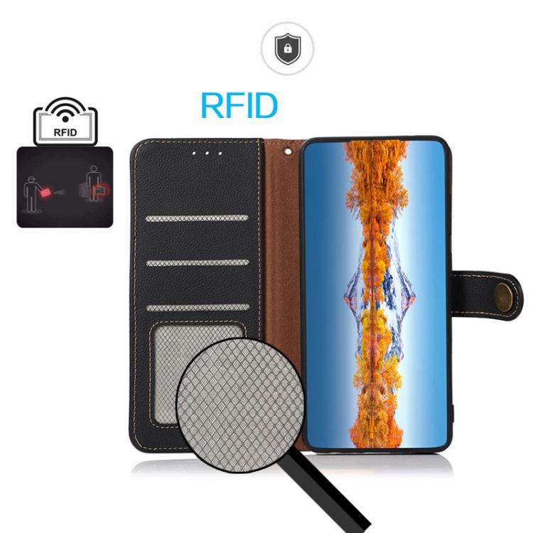 Funda de Cuero Genuino Khazneh Custer con Protección RFID para OnePlus Ace 5 Pro / Ace 5 / 13R (Negro)