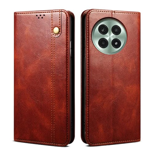 Funda de Cuero Crazy Horse con Cera de Aceite para OnePlus 13 (Marrón)