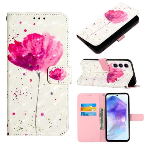 Funda para Teléfono Samsung Galaxy A55 Cuero con Tapa Horizontal y Pintura 3D (Flor)