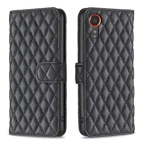 Funda para Samsung Galaxy Xcover 7 Diamond Lattice Wallet de Cuero con Tapa (Negro)
