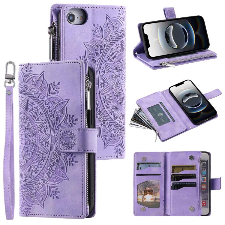 Funda de Cuero con Cremallera para iPhone 16E Múltiples Tarjetas (Morado)