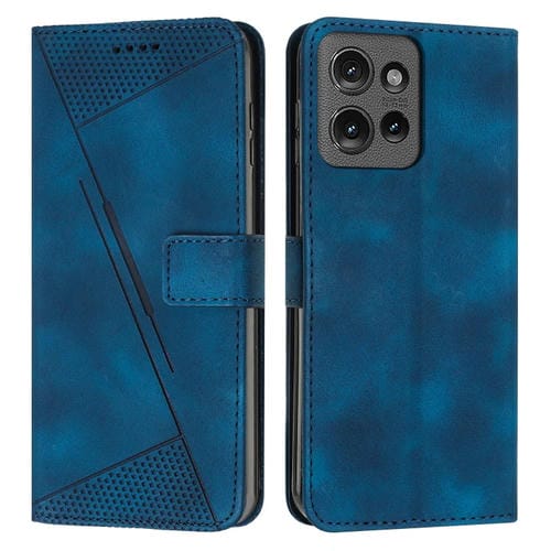 Funda de Cuero triangular para Motorola Edge 50 Dream con Cordón (Azul)