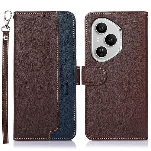 Funda de cuero con textura de lichi KHAZNEH RFID para Honor 400 Pro Global (160,8 mm) (marrón)