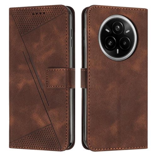 Funda de Cuero Triangular con Cordón para Realme 14 Pro Dream (Marrón)