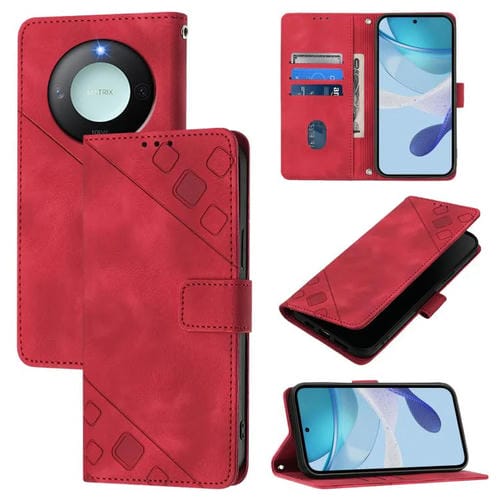 Funda de Cuero con Relieve para Honor X9C Smart 5G (Rojo)