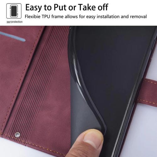 Funda de cuero con relieve 3D para Honor X6c 4G (rojo vino)