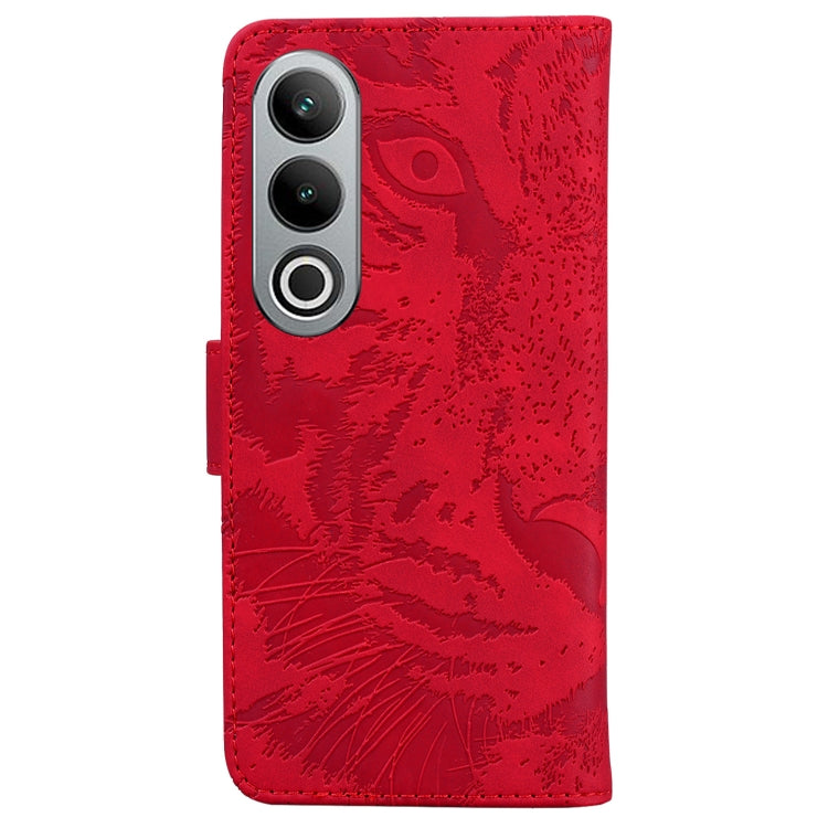Funda de Cuero con Tapa para OnePlus Nord Ce4 5G Tiger Embossed Pattern (Rojo)