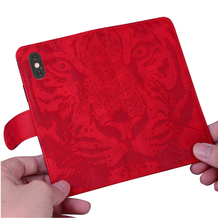 Funda de Cuero con Tapa para OnePlus Nord Ce4 5G Tiger Embossed Pattern (Rojo)