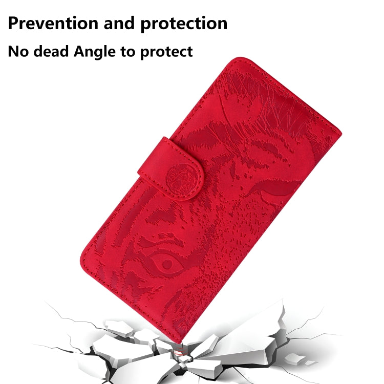 Funda de Cuero con Tapa para OnePlus Nord Ce4 5G Tiger Embossed Pattern (Rojo)