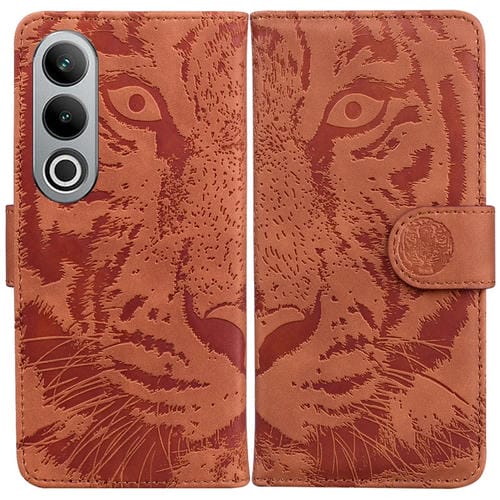 Funda de Cuero con Tapa para OnePlus Nord Ce4 5G Tiger Embossed Pattern (Marrón)