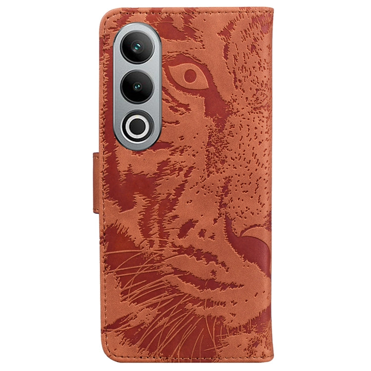 Funda de Cuero con Tapa para OnePlus Nord Ce4 5G Tiger Embossed Pattern (Marrón)
