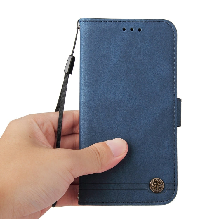 Funda de Cuero OnePlus 13 con Botones de Metal y Diseño Árbol de la Vida (Azul)