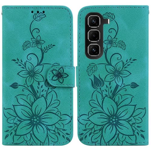 Funda de cuero con relieve de lirio para Infinix Hot 50 Pro 4G (verde)