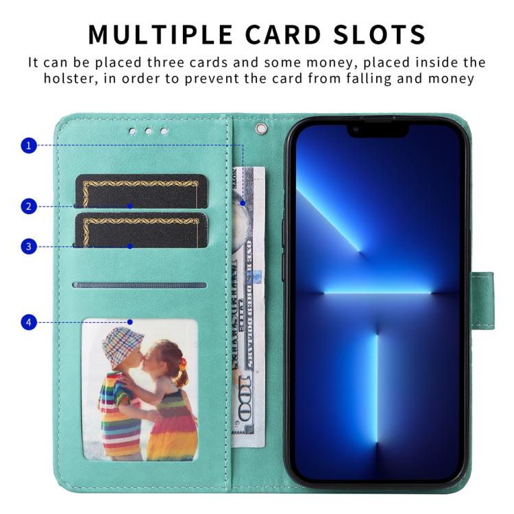 Funda de Piel con Relieve de Girasol para OnePlus 13R/Ace 5/Ace 5 Pro (Verde)